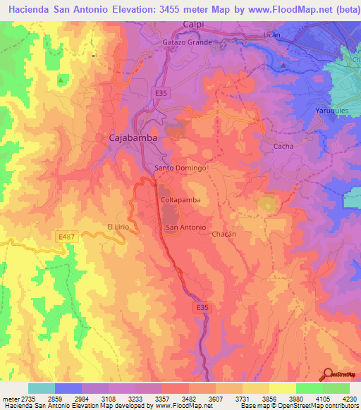 Hacienda San Antonio,Ecuador Elevation Map