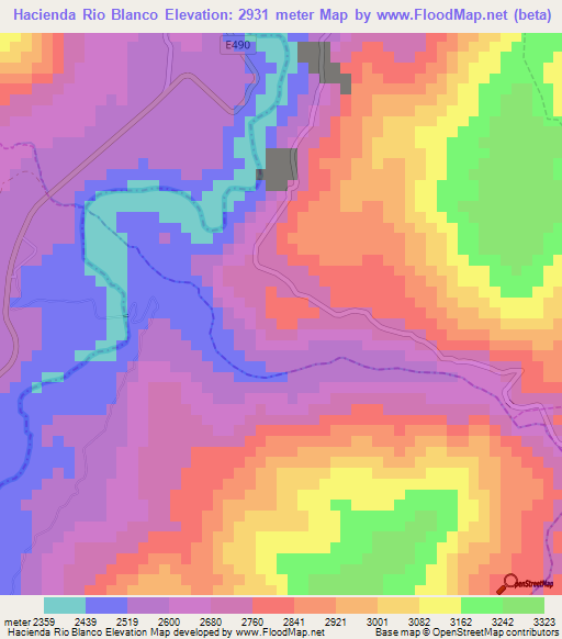 Hacienda Rio Blanco,Ecuador Elevation Map