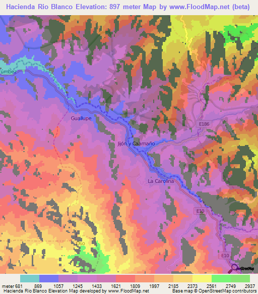 Hacienda Rio Blanco,Ecuador Elevation Map