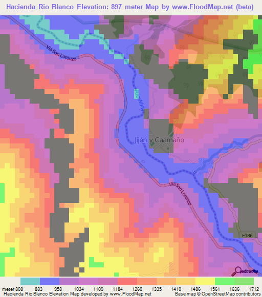 Hacienda Rio Blanco,Ecuador Elevation Map