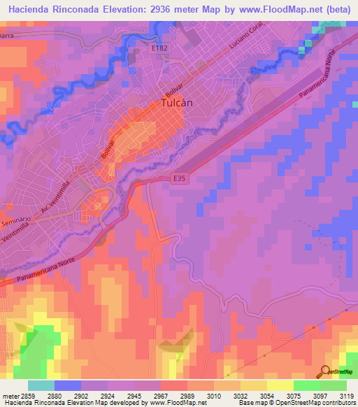 Hacienda Rinconada,Ecuador Elevation Map