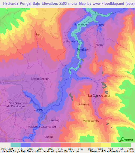 Hacienda Pungal Bajo,Ecuador Elevation Map