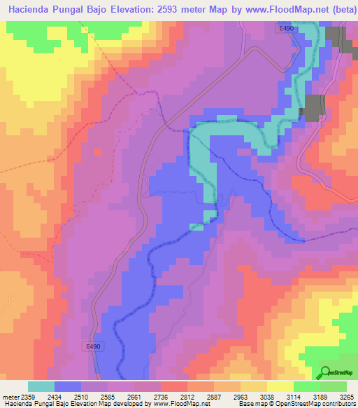 Hacienda Pungal Bajo,Ecuador Elevation Map