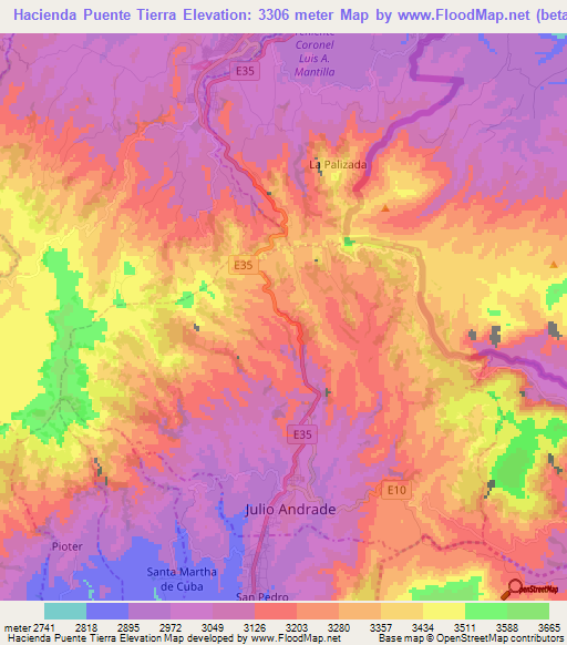 Hacienda Puente Tierra,Ecuador Elevation Map