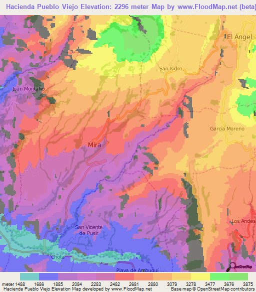 Hacienda Pueblo Viejo,Ecuador Elevation Map