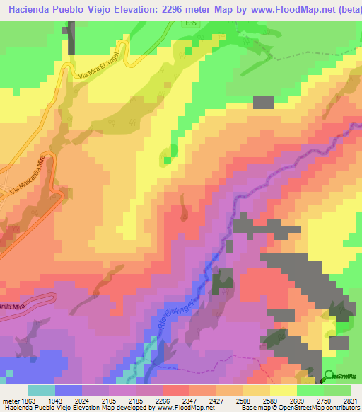 Hacienda Pueblo Viejo,Ecuador Elevation Map