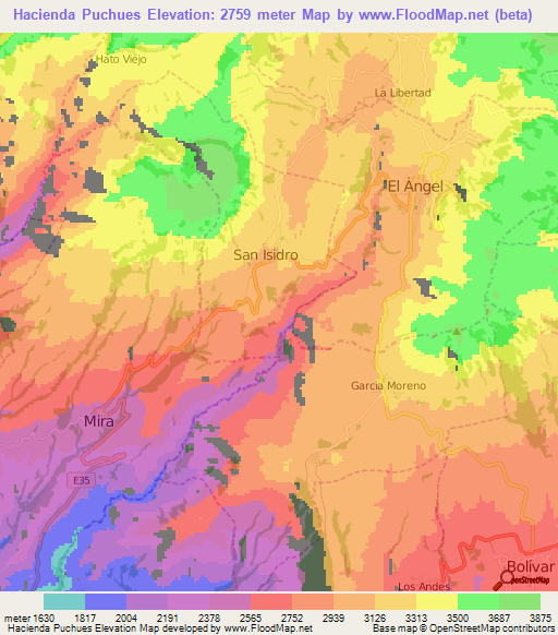 Hacienda Puchues,Ecuador Elevation Map