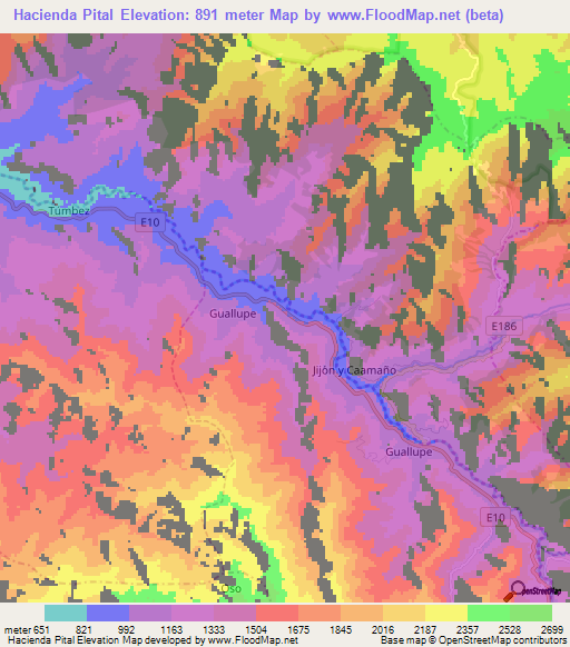 Hacienda Pital,Ecuador Elevation Map