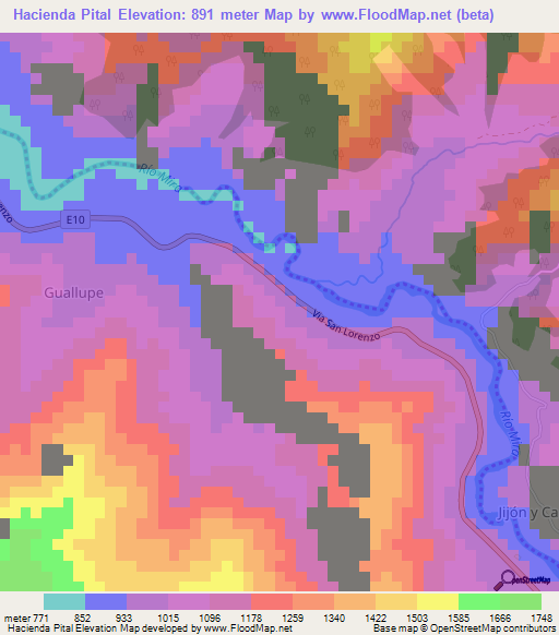 Hacienda Pital,Ecuador Elevation Map