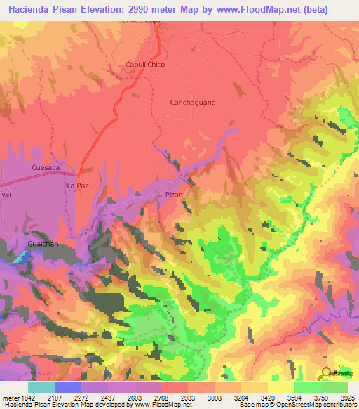 Hacienda Pisan,Ecuador Elevation Map