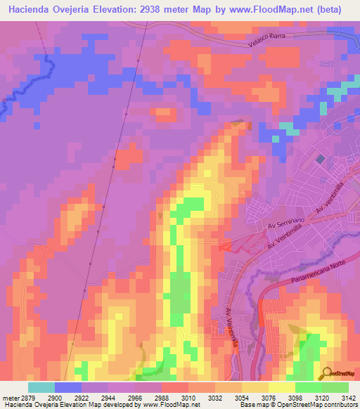 Hacienda Ovejeria,Ecuador Elevation Map