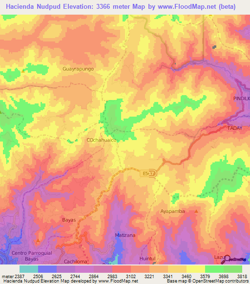 Hacienda Nudpud,Ecuador Elevation Map