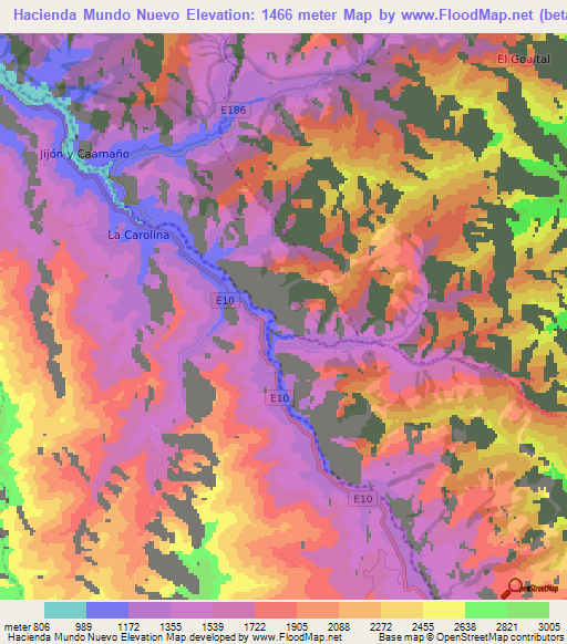 Hacienda Mundo Nuevo,Ecuador Elevation Map