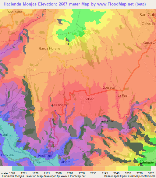 Hacienda Monjas,Ecuador Elevation Map