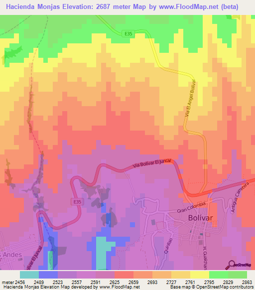 Hacienda Monjas,Ecuador Elevation Map