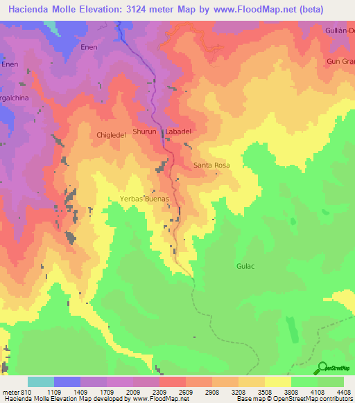 Hacienda Molle,Ecuador Elevation Map