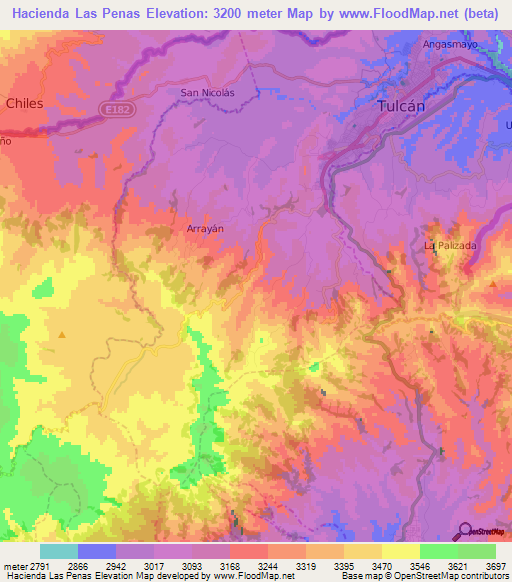 Hacienda Las Penas,Ecuador Elevation Map