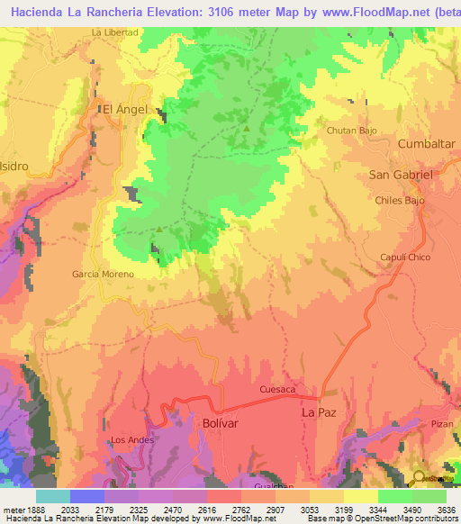 Hacienda La Rancheria,Ecuador Elevation Map