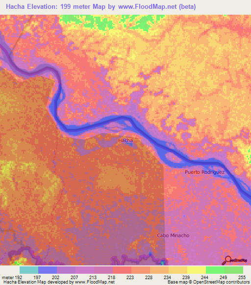 Hacha,Ecuador Elevation Map