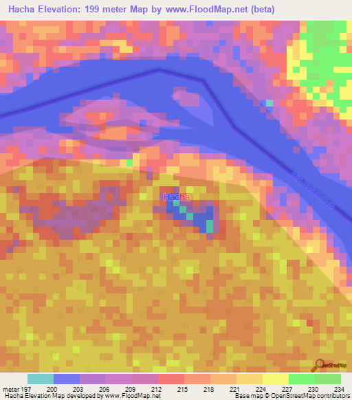 Hacha,Ecuador Elevation Map