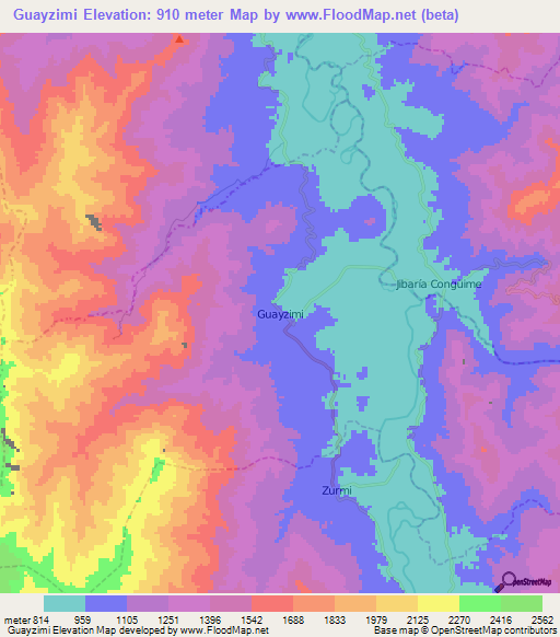 Guayzimi,Ecuador Elevation Map