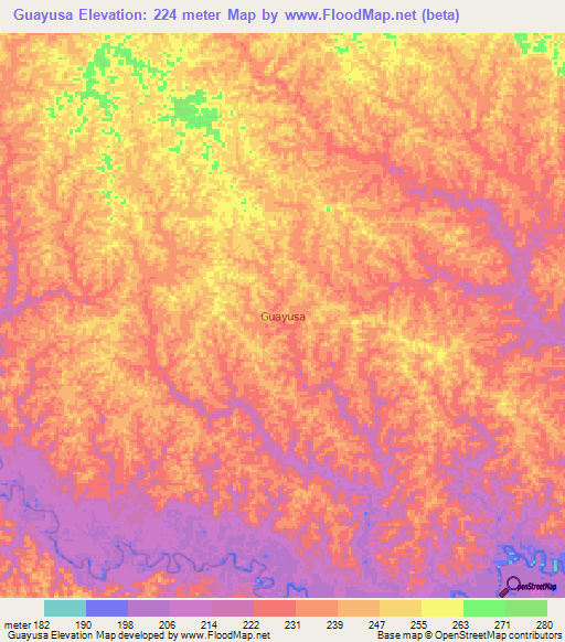 Guayusa,Ecuador Elevation Map