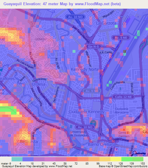 Guayaquil,Ecuador Elevation Map