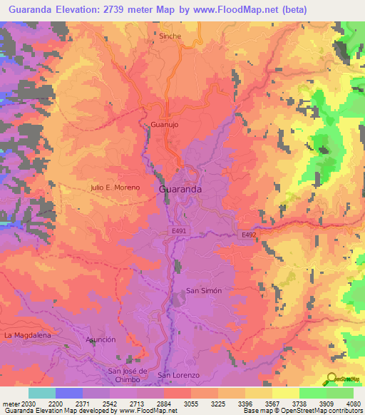 Guaranda,Ecuador Elevation Map