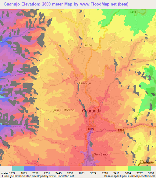 Guanujo,Ecuador Elevation Map