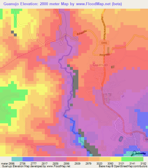 Guanujo,Ecuador Elevation Map