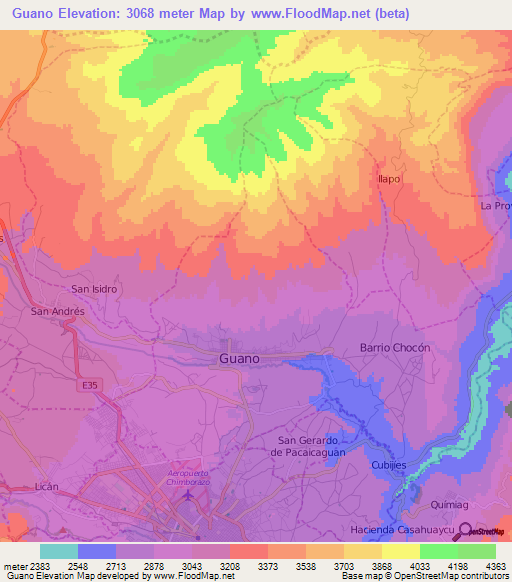 Guano,Ecuador Elevation Map