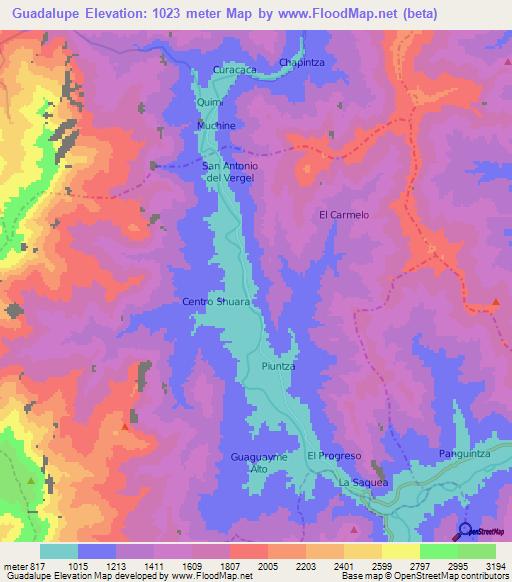 Guadalupe,Ecuador Elevation Map