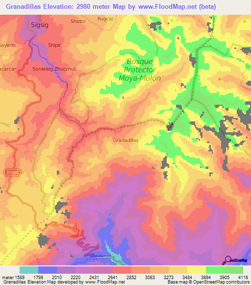 Granadillas,Ecuador Elevation Map