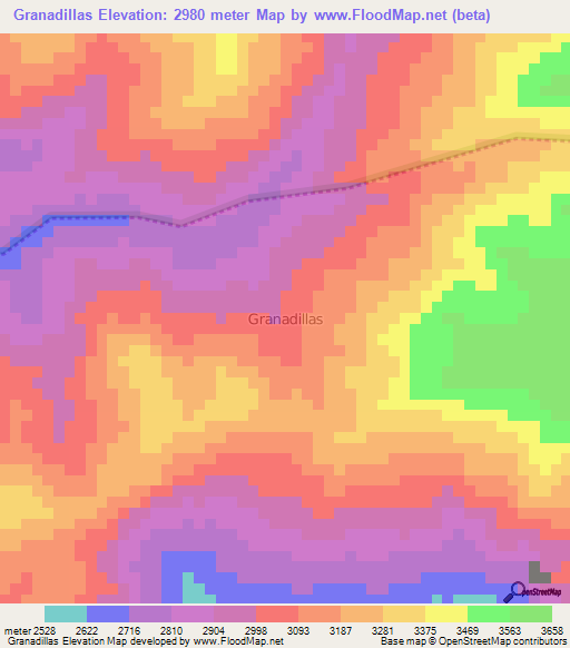 Granadillas,Ecuador Elevation Map