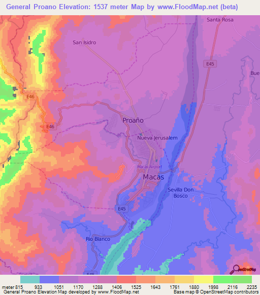 General Proano,Ecuador Elevation Map