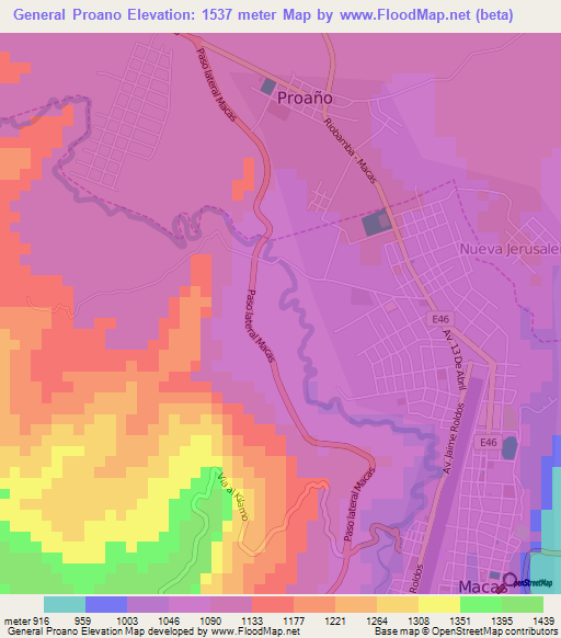 General Proano,Ecuador Elevation Map