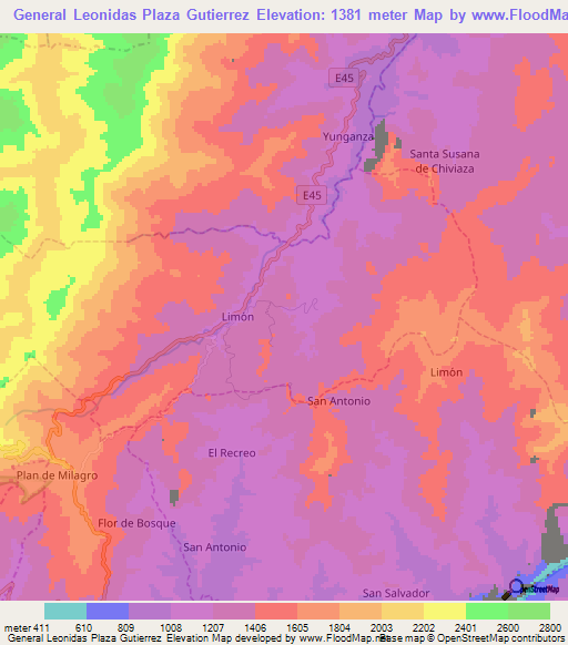 General Leonidas Plaza Gutierrez,Ecuador Elevation Map