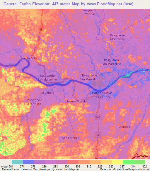 General Farfan,Ecuador Elevation Map