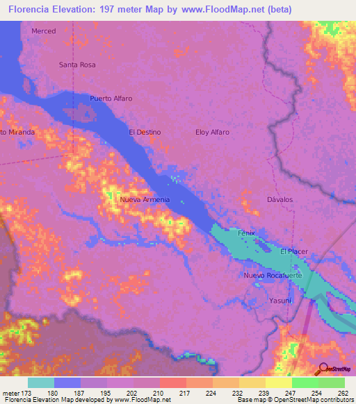 Florencia,Ecuador Elevation Map