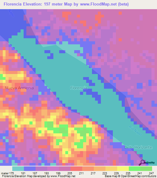 Florencia,Ecuador Elevation Map