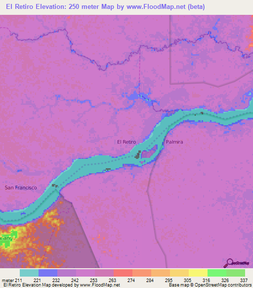 El Retiro,Ecuador Elevation Map