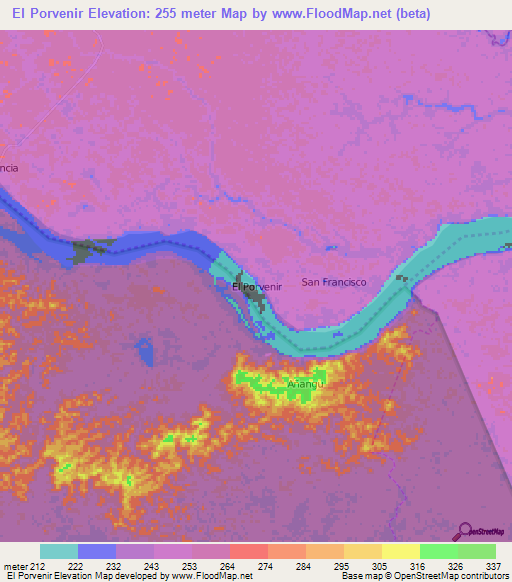 El Porvenir,Ecuador Elevation Map