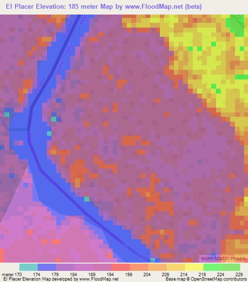 El Placer,Ecuador Elevation Map