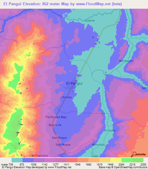 El Pangui,Ecuador Elevation Map