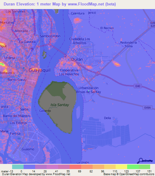 Duran,Ecuador Elevation Map