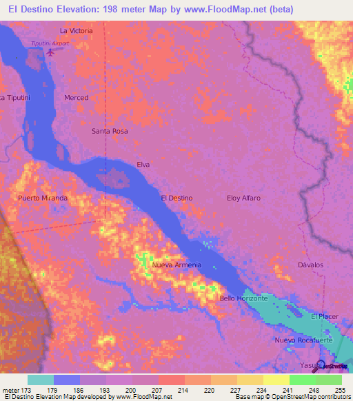 El Destino,Ecuador Elevation Map