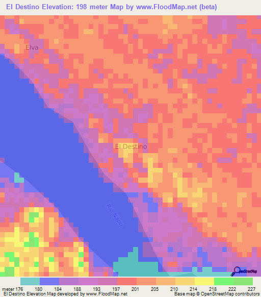 El Destino,Ecuador Elevation Map