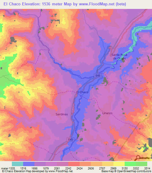 El Chaco,Ecuador Elevation Map