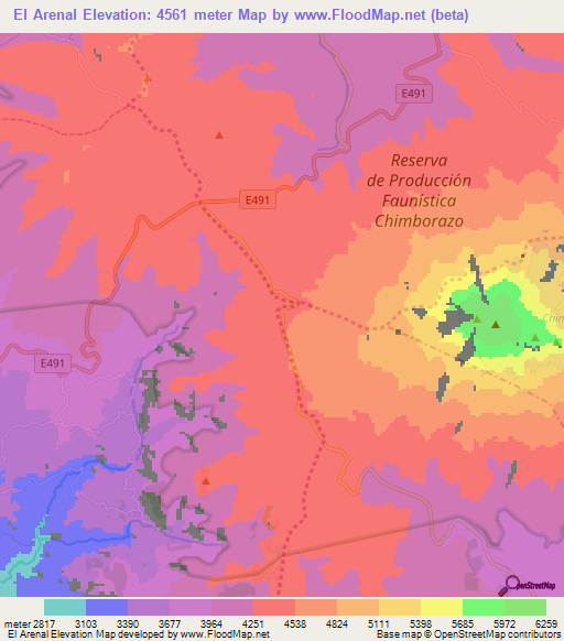 El Arenal,Ecuador Elevation Map