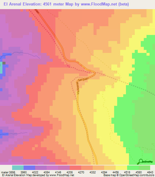 El Arenal,Ecuador Elevation Map